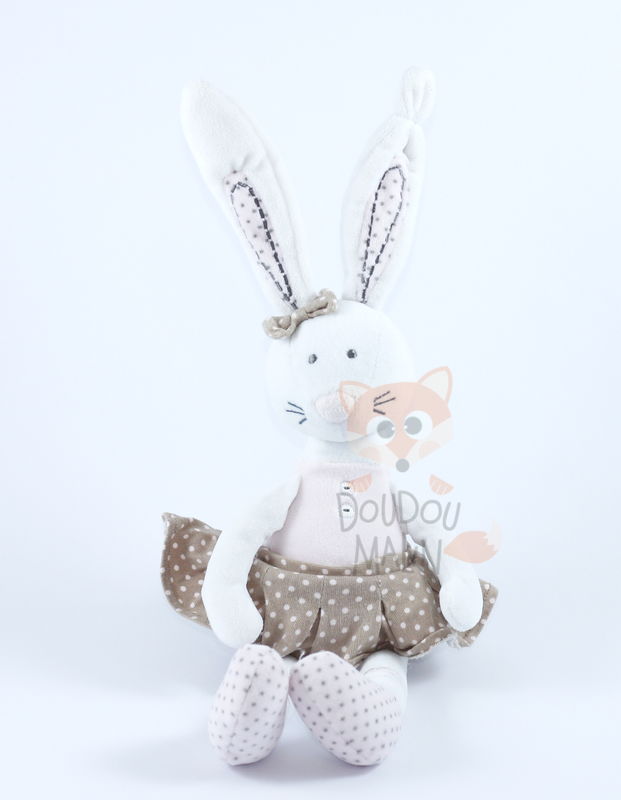 Peluche lapin blanc rose marron robe 